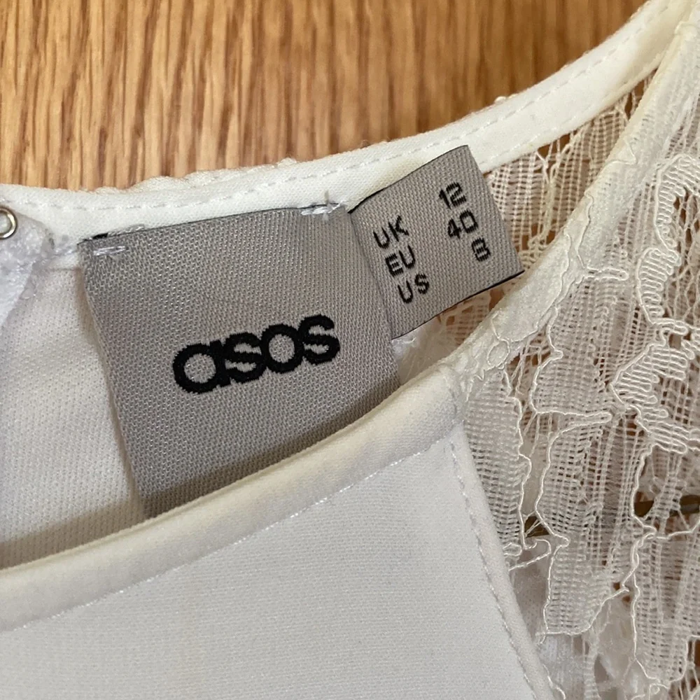 ASOS US Size 8 Flowy White Short Sleeved Dress w Lace Accents Falls Below Knee - Picture 8 of 8